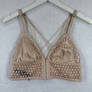 Victoria's Secret Beige Lace Strappy Bralette Front Closure Large‎ NWOT